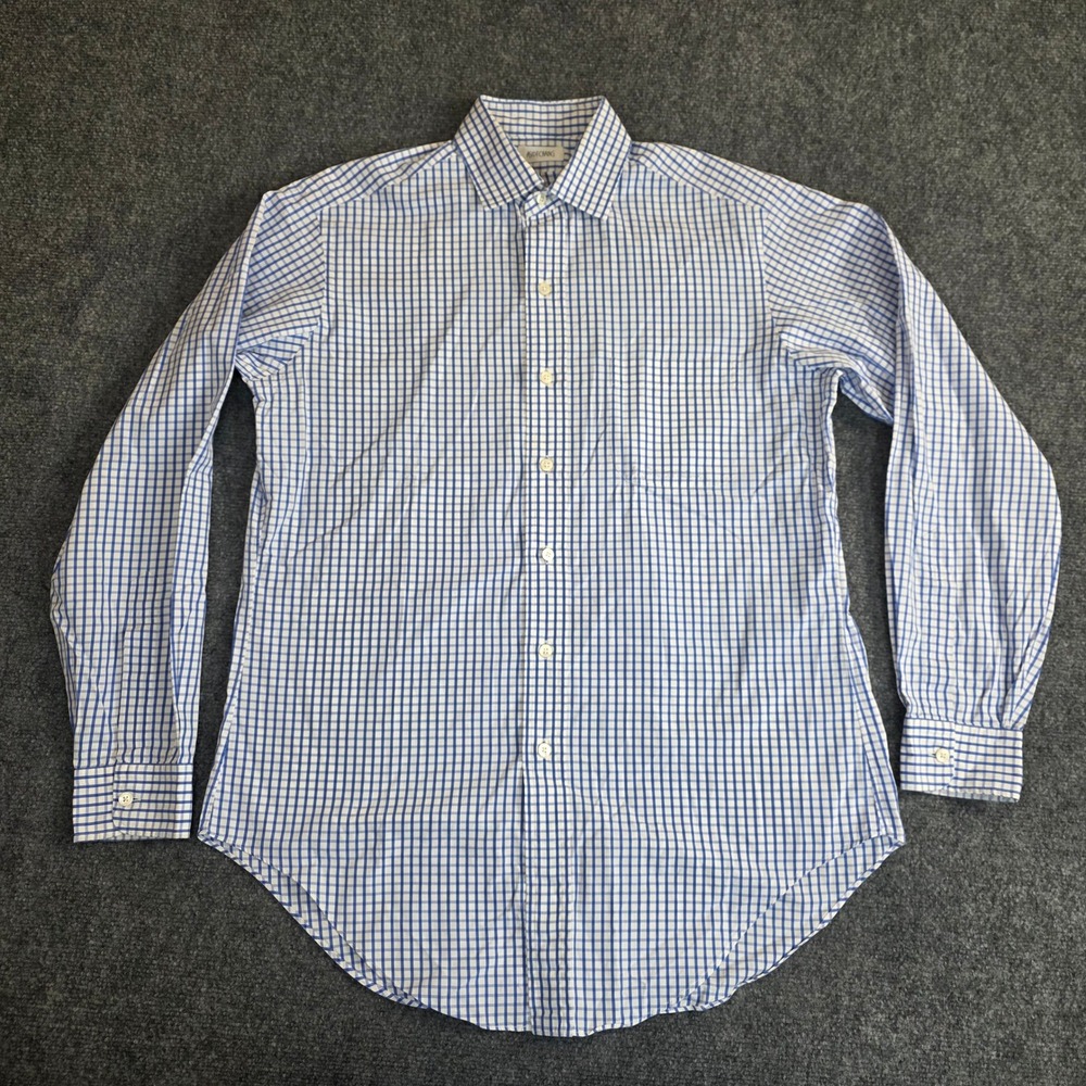 Ascot Chang Dress Shirt Mens XL Blue Thomas Mason Gingham Check Button Up 2013